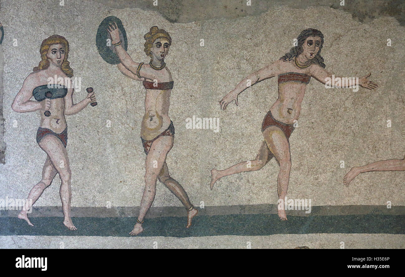 Mosaic, Villa Romana Del Casale, Piazza Armerina, UNESCO, Sicily, Italy Stock Photo