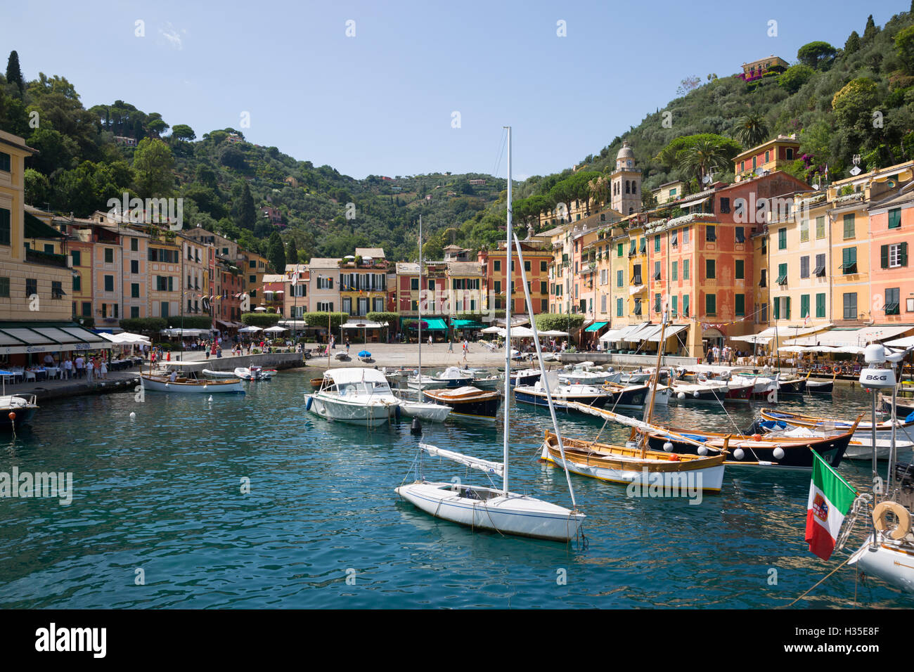Harbour from boat in Portofino, Genova (Genoa), Liguria, Italy Stock Photo