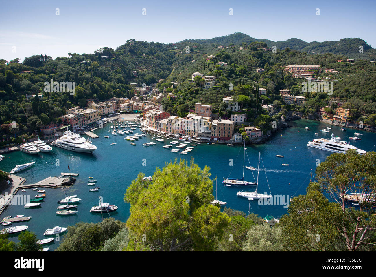 View of Harbour from Castle, Portofino, Genova (Genoa), Liguria, Italy Stock Photo