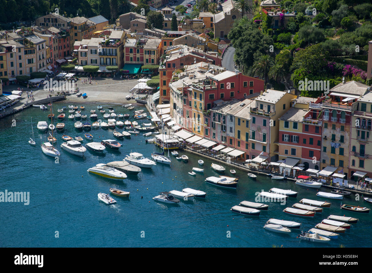View of Harbour from Castle, Portofino, Genova (Genoa), Liguria, Italy Stock Photo