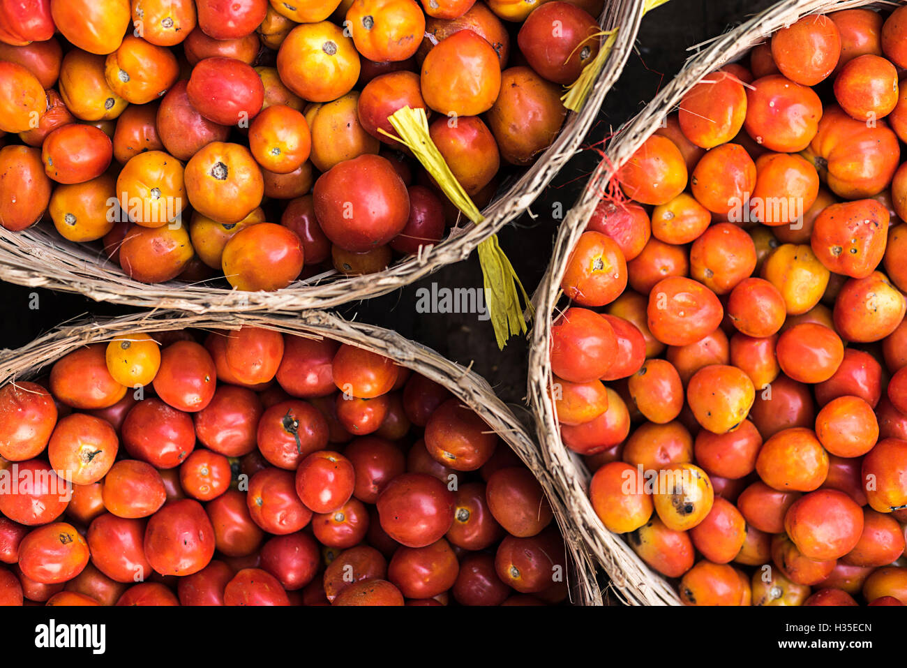 Tomatoes at Hpa An Morning Market, Kayin State (Karen State), Myanmar (Burma) Stock Photo