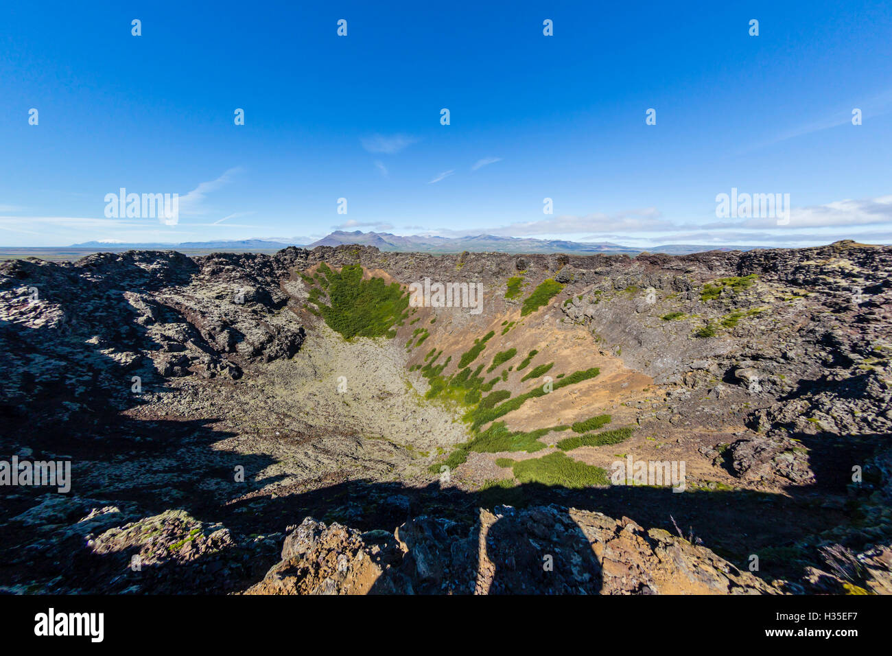 Eldborg volcanic crater, declared a Protected Natural Monument in 1974, Iceland, Polar Regions Stock Photo