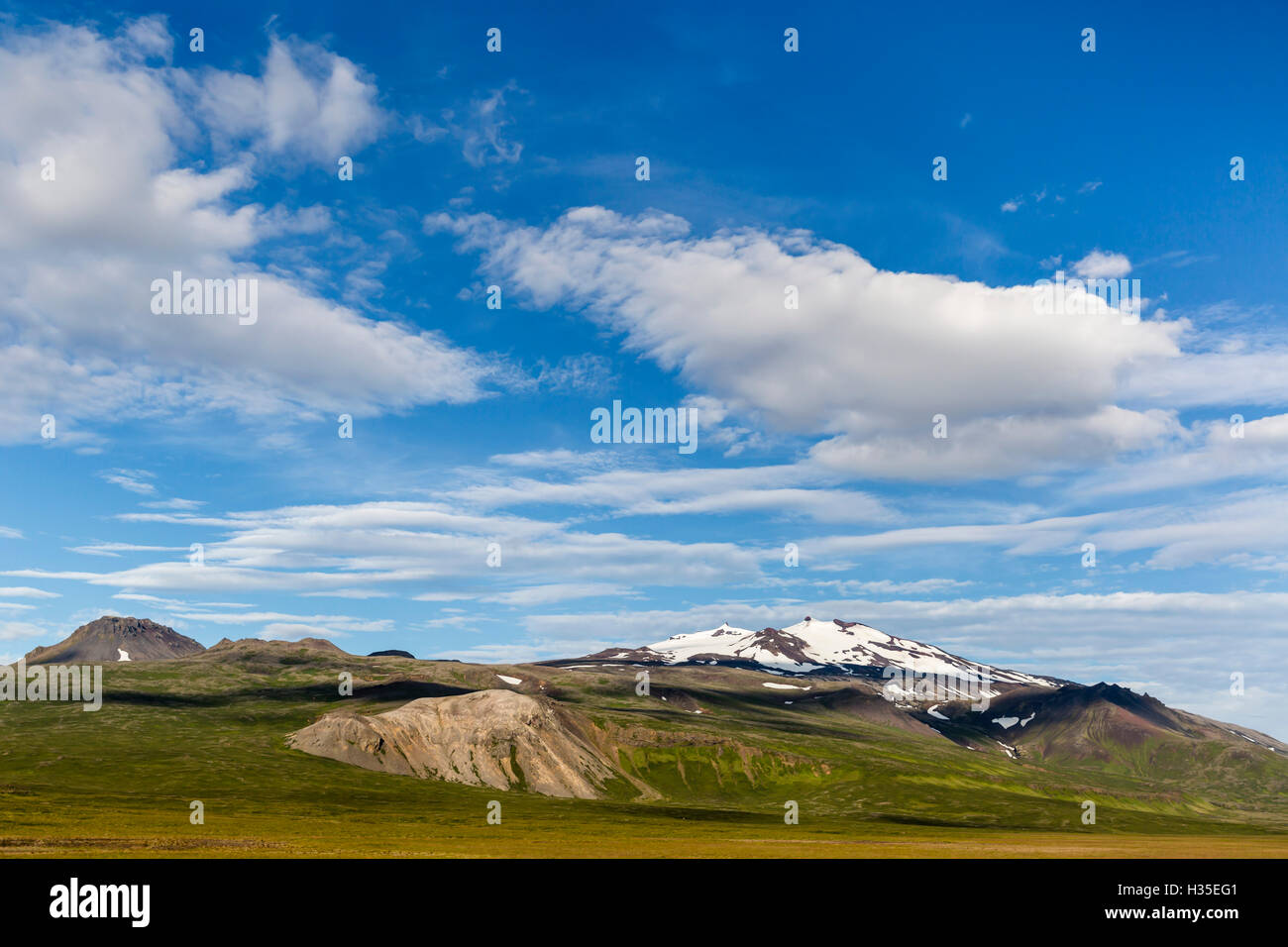 A view of Snaefellsjokull (snow-fell glacier), Snaefellsnes National Park, Snaefellsnes Peninsula, Iceland, Polar Regions Stock Photo