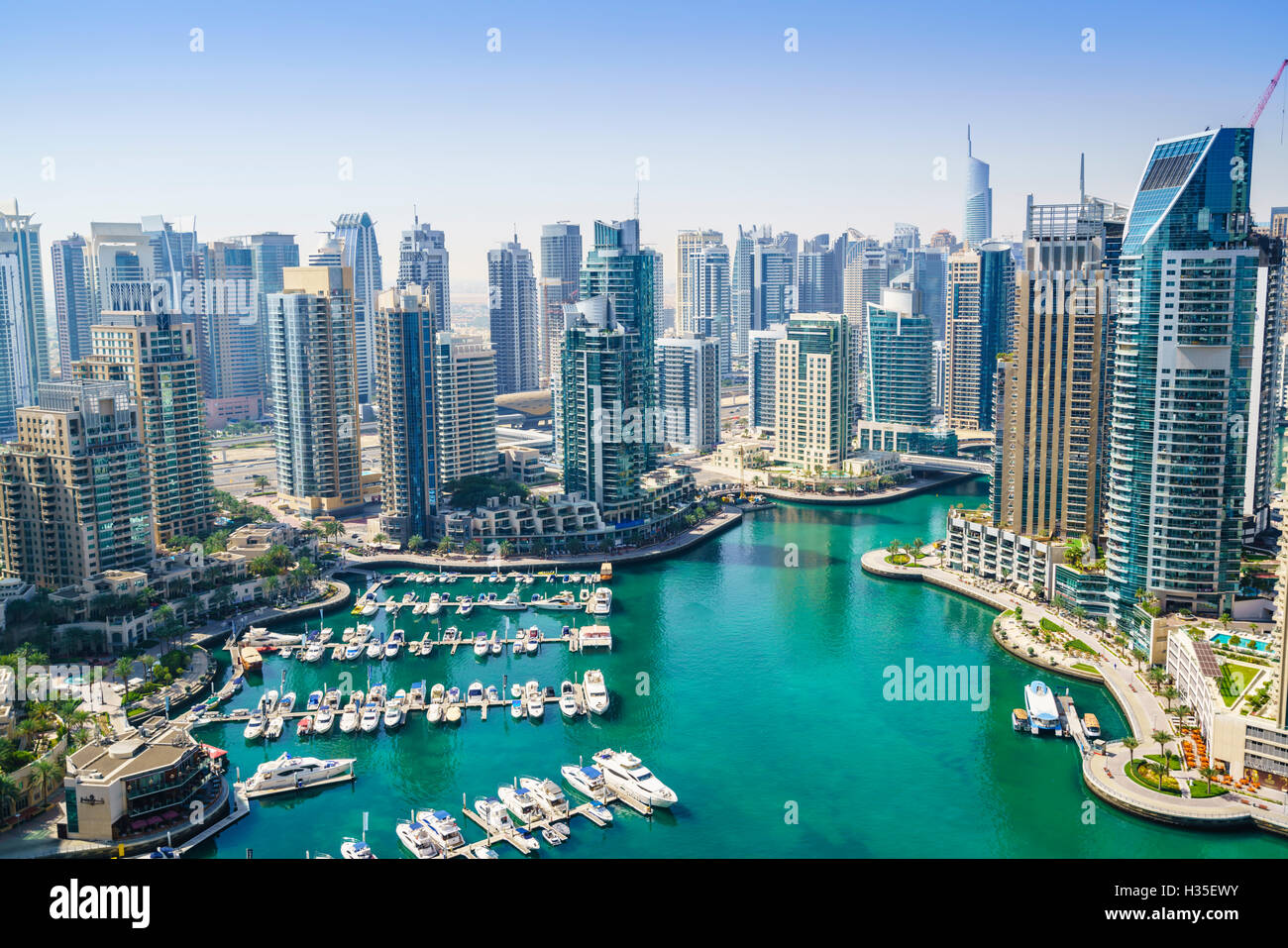 High view of Dubai Marina, Dubai, United Arab Emirates, Middle East Stock Photo