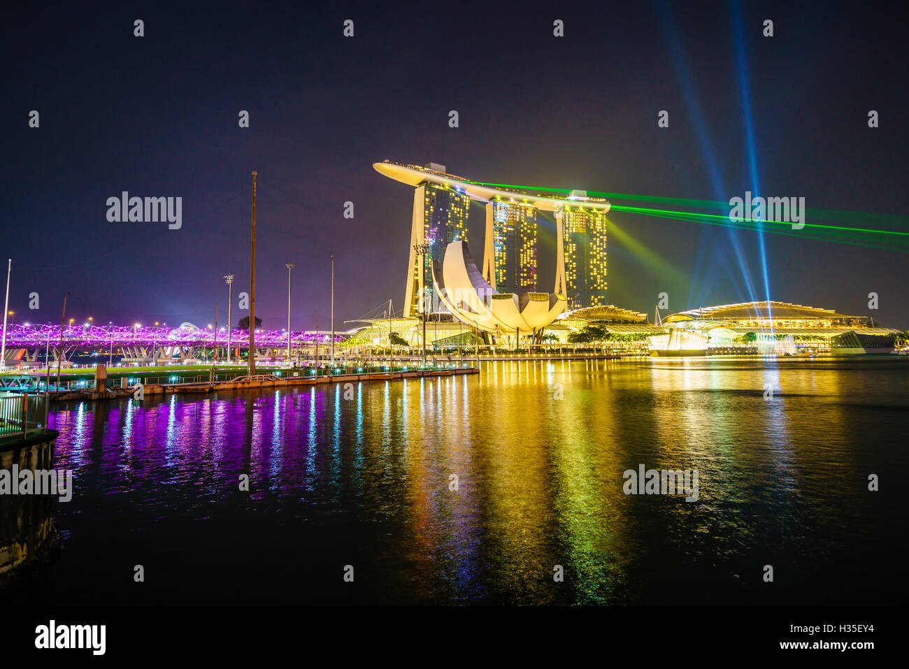 The nightly light and laser show in Marina Bay from the Marina Bay Sands, Singapore Stock Photo