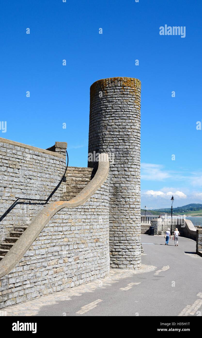 Round tower at Gun Cliff Walk along the promenade, Lyme Regis, Dorset, England, UK, Western Europe. Stock Photo