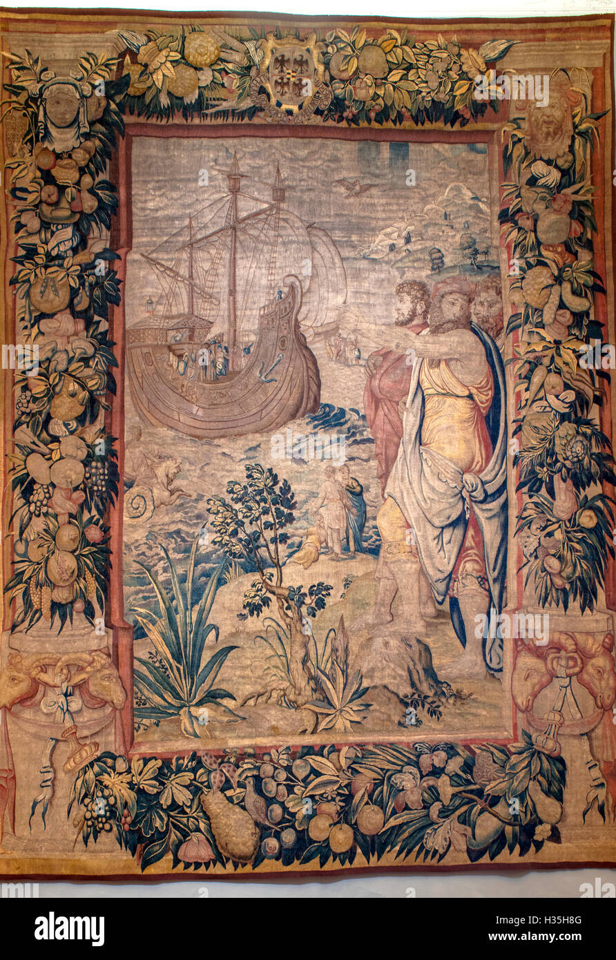 Italy Emilia Romagna Novellara the fortress - Museum Gonzaga -tapestry of Alfonso I Gonzaga representative on the ship of Jason and Medea     Argonauts (dated 1554) Stock Photo