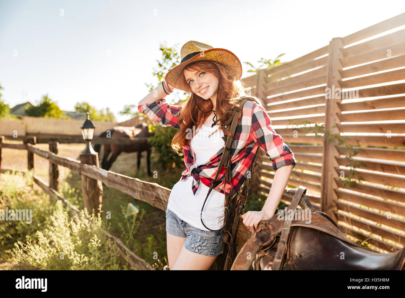 Redhead Ranch Redhead girl riding horse hi-res stock photography and images - Alamy