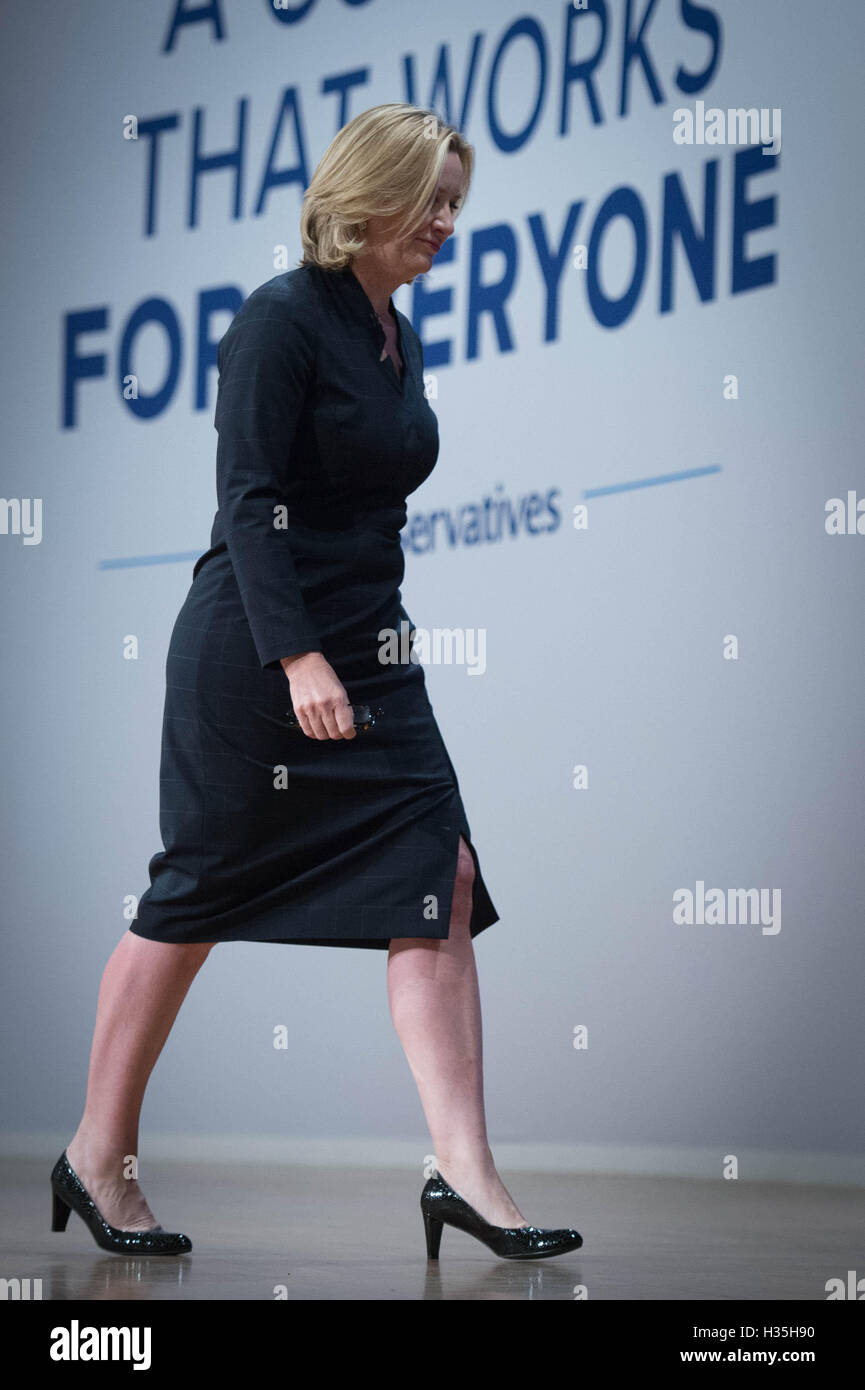 Home Secretary Amber Rudd after addressing the audience on the third ...