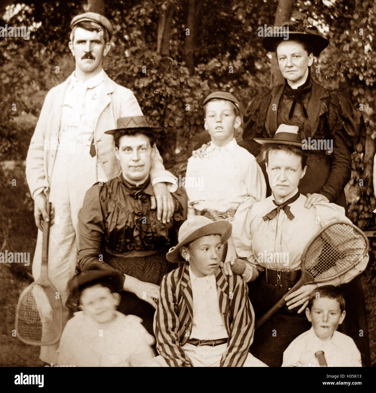 Edwardian family ready for tennis - early 1900s Stock Photo