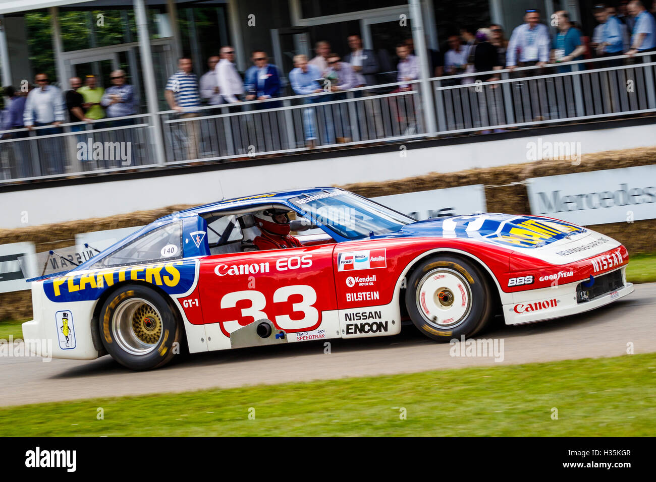 1987 Nissan 300ZX IMSA GTO with driver Adam Carolla at the 2016 Goodwood Festival of Speed, Sussex, UK Stock Photo
