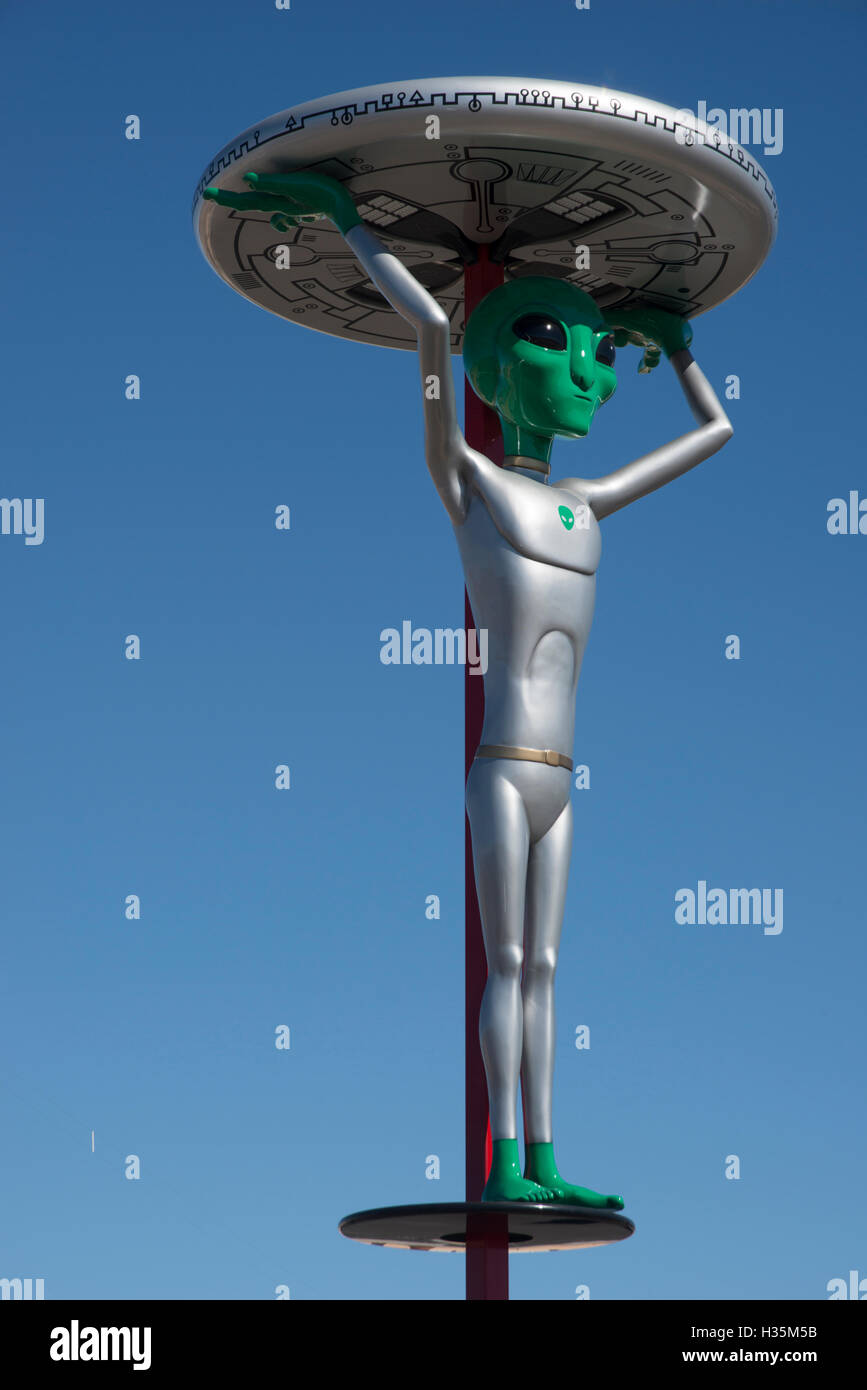 Alien figure at the Alien Jerky shop, Baker, California, USA. Stock Photo