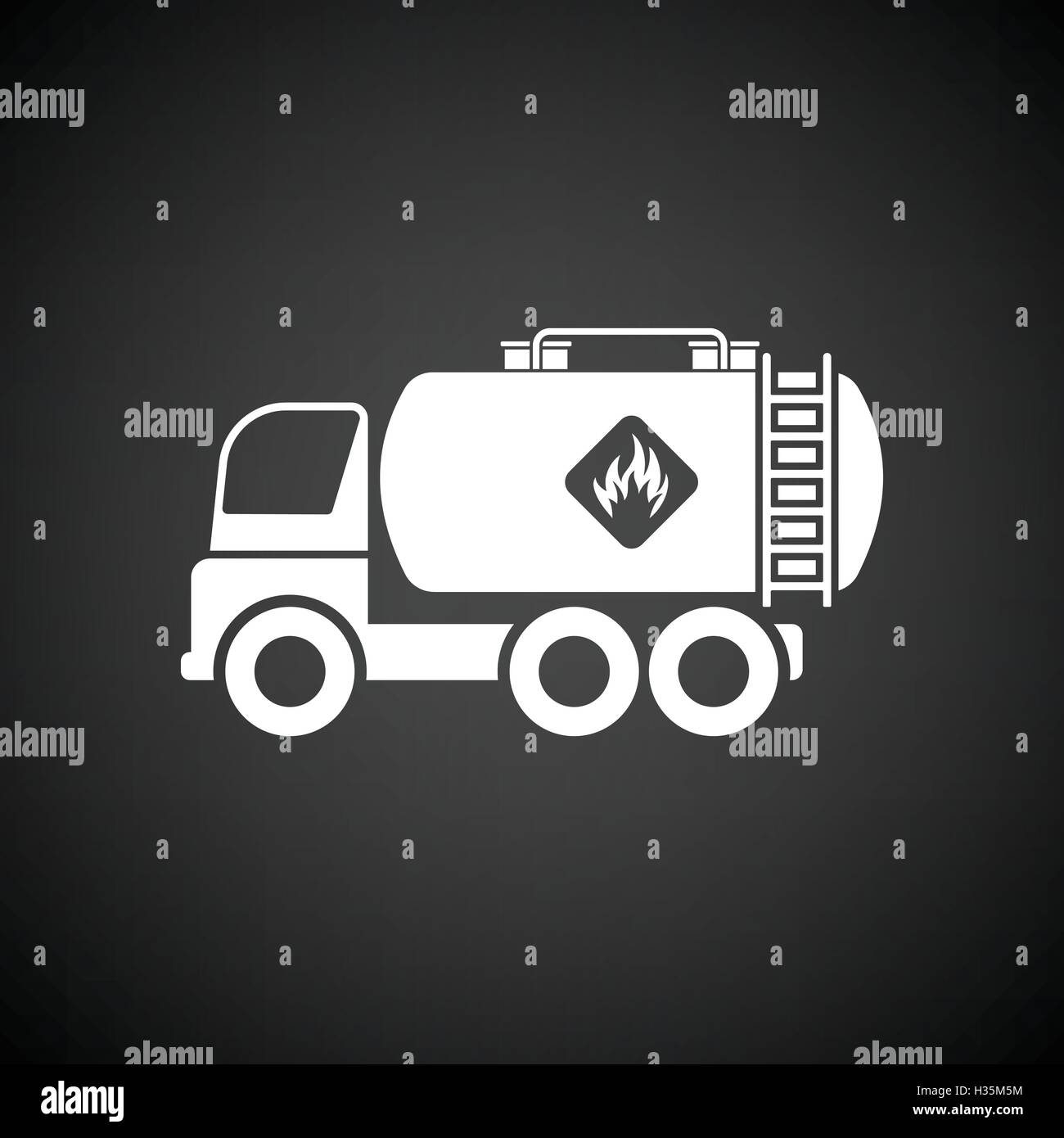 Fuel tank truck icon. Black background with white. Vector illustration