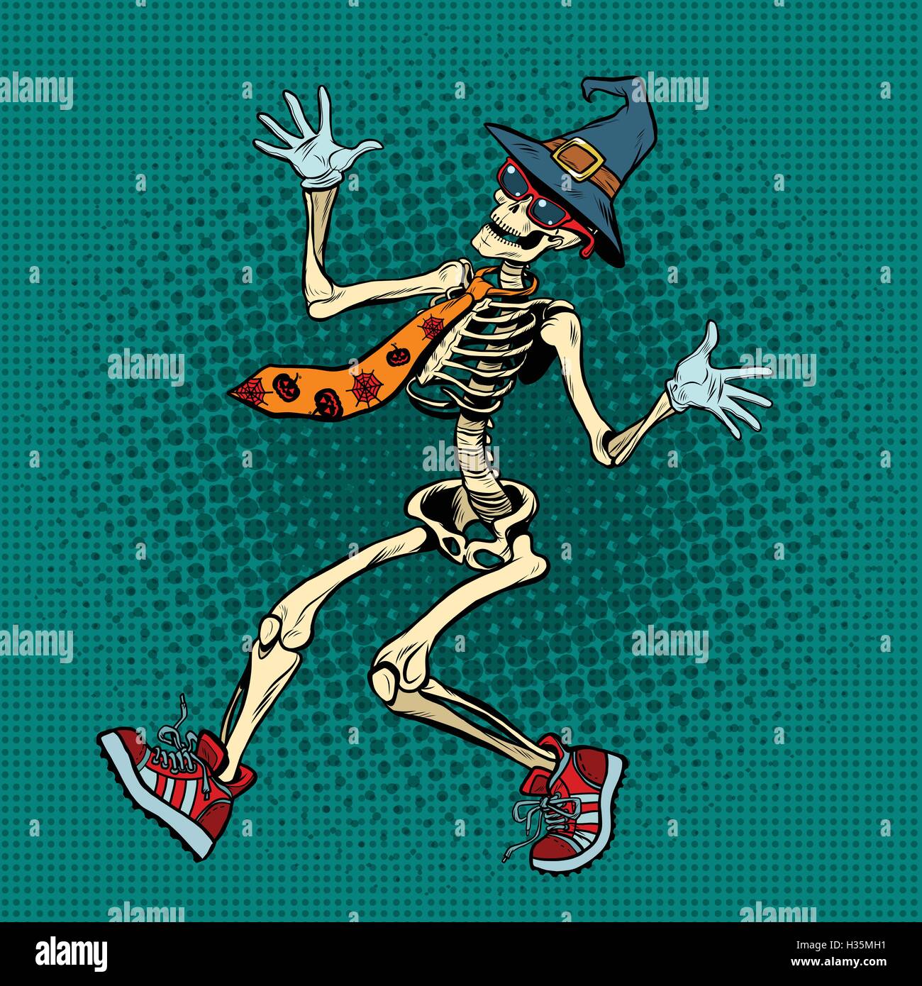 Funny Halloween skeleton in a fashionable tie and shoes Stock Vector Image  & Art - Alamy