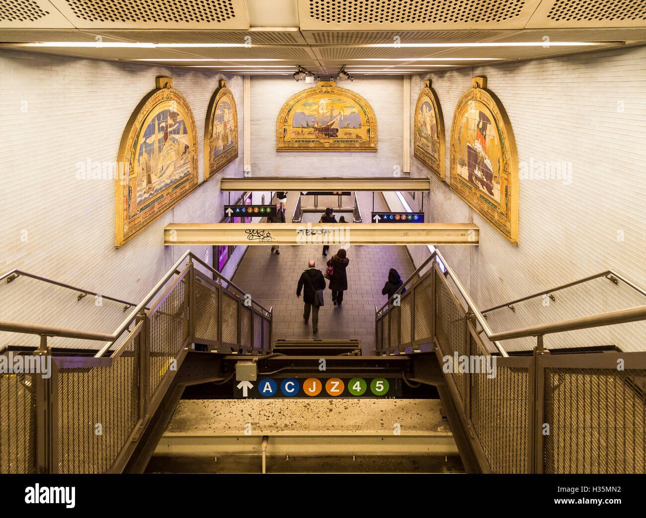 Fulton Street Subway Station in Manhattan, with maritime tile murals