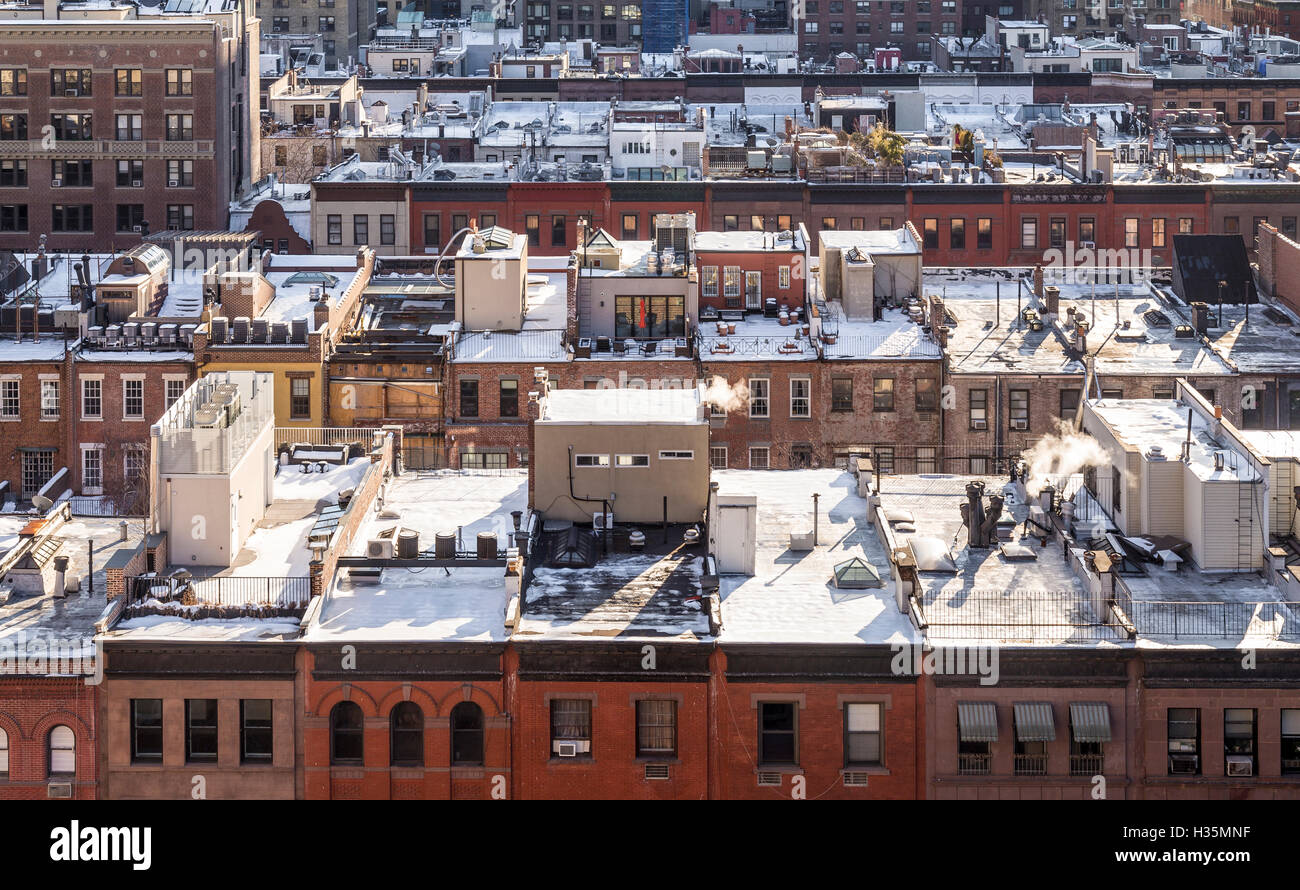 Snowy rooftops on the Upper West Side of Manhattan, New York Stock