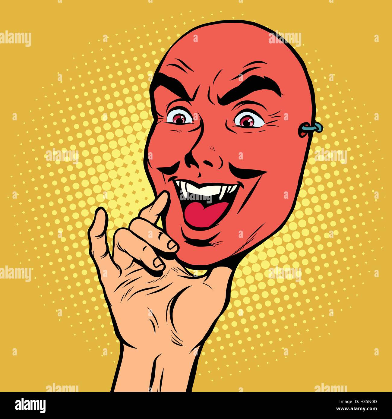 Angry face mask of a man, Red devil Stock Vector