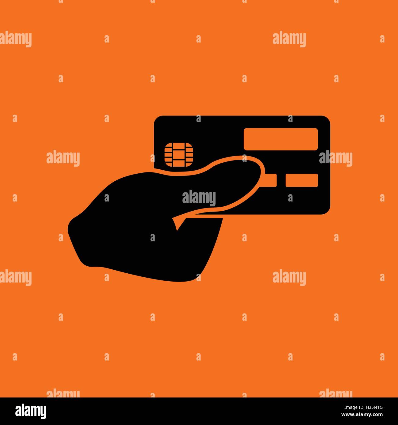 Hand holding credit card icon. Orange background with black. Vector ...
