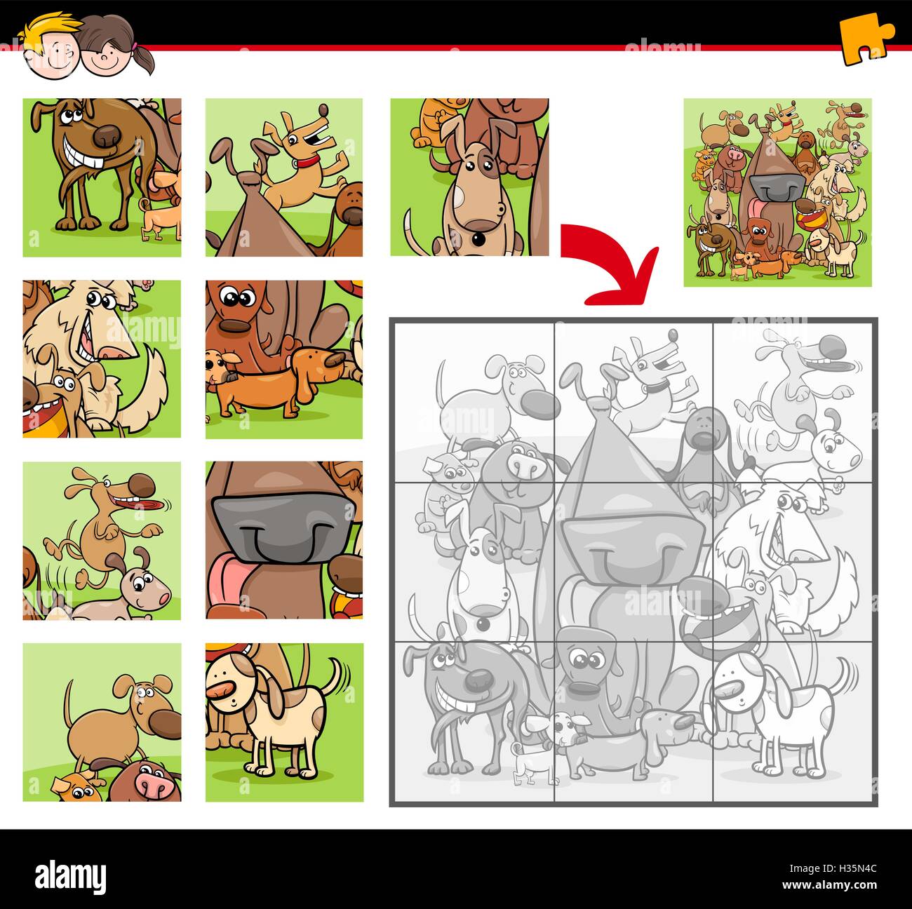 Cartoon Illustration of Education Jigsaw Puzzle Activity Task for