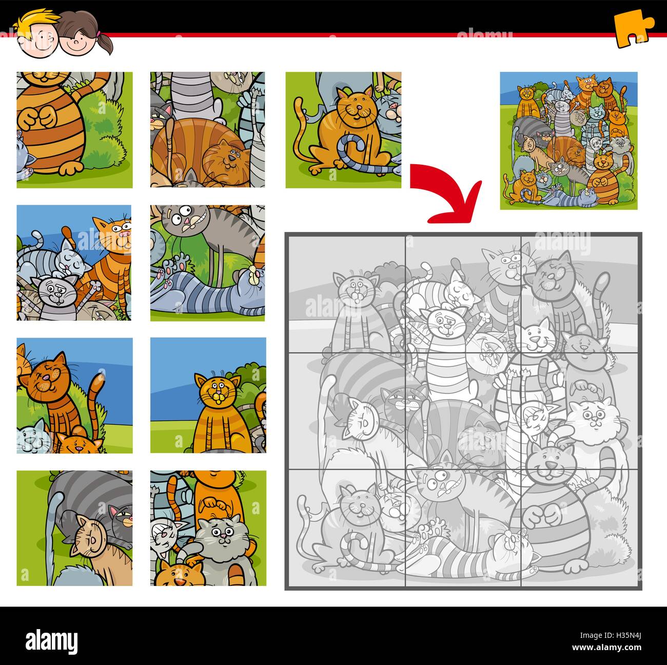 Cartoon Illustration of Education Jigsaw Puzzle Activity Task for