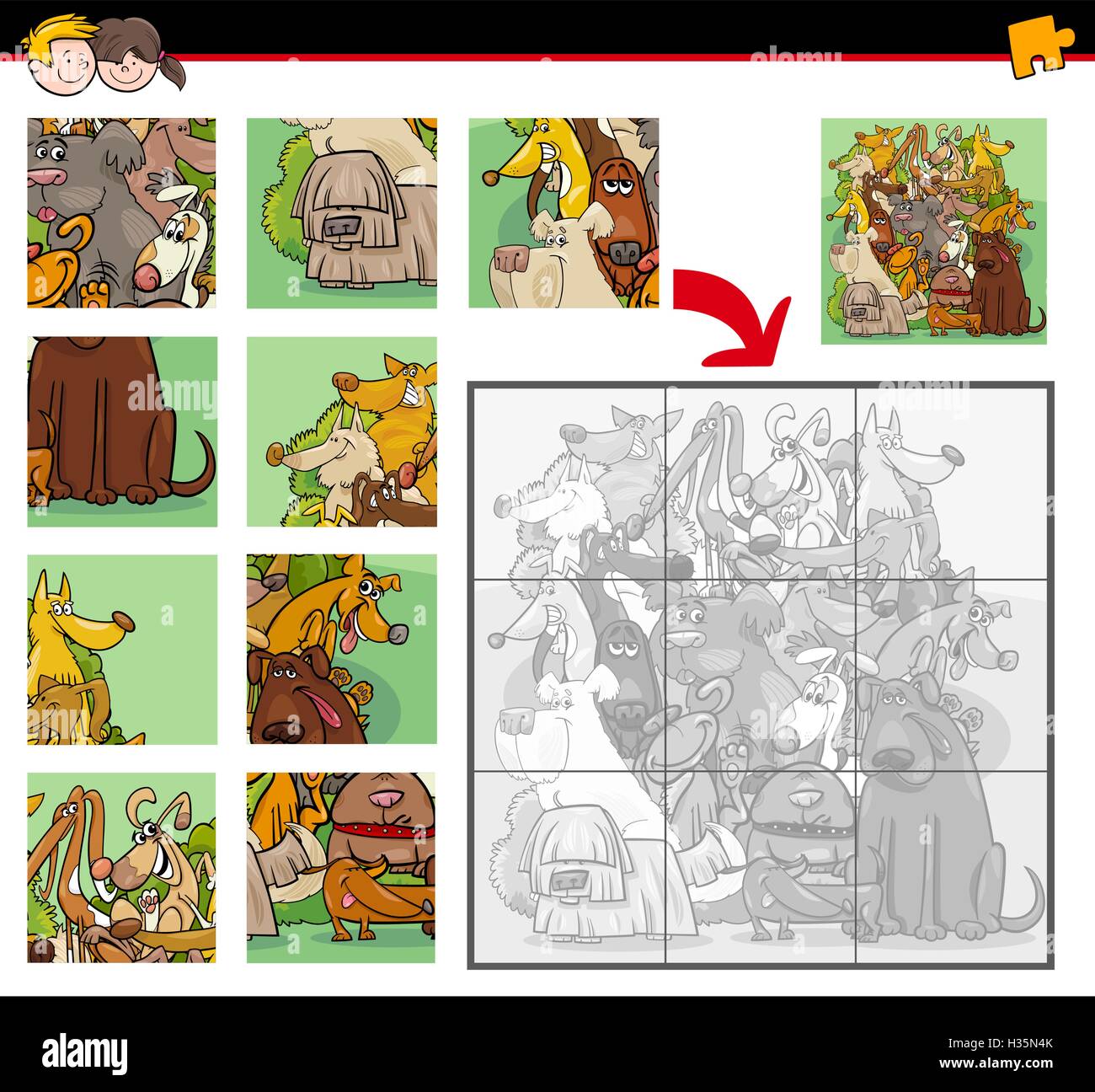 Cartoon Illustration of Education Jigsaw Puzzle Activity Task for