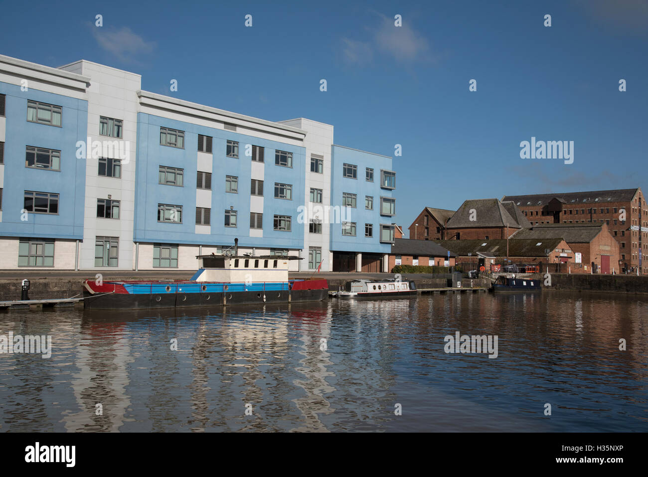 Gloucester Docks England UK On the waterside the blue and white
