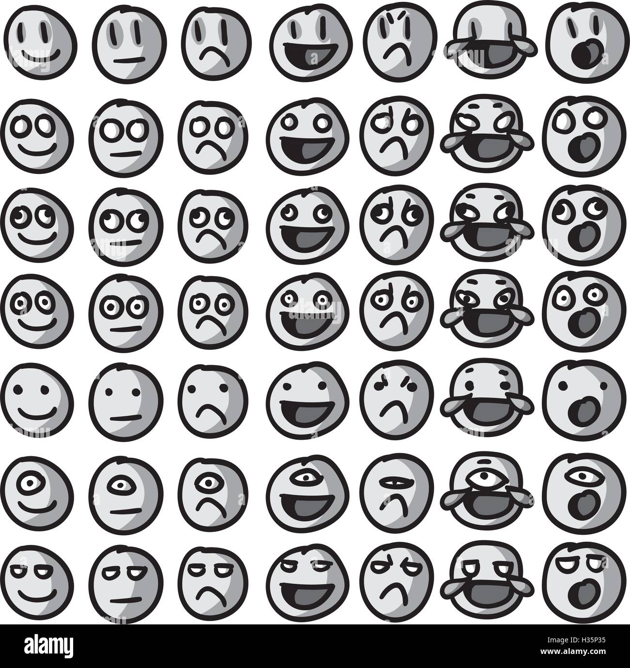 Emoji / Emoticon / Smiley Vector set. Black and white, on white Stock Vector Art & Illustration