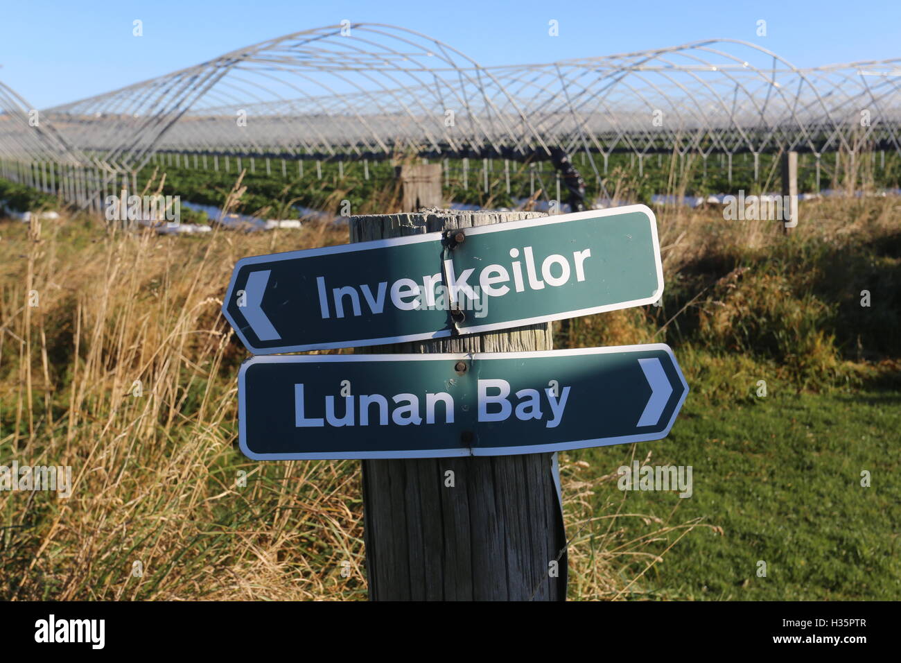 Sign for Inverkeilor and Lunan Bay Angus Scotland October 2016 Stock