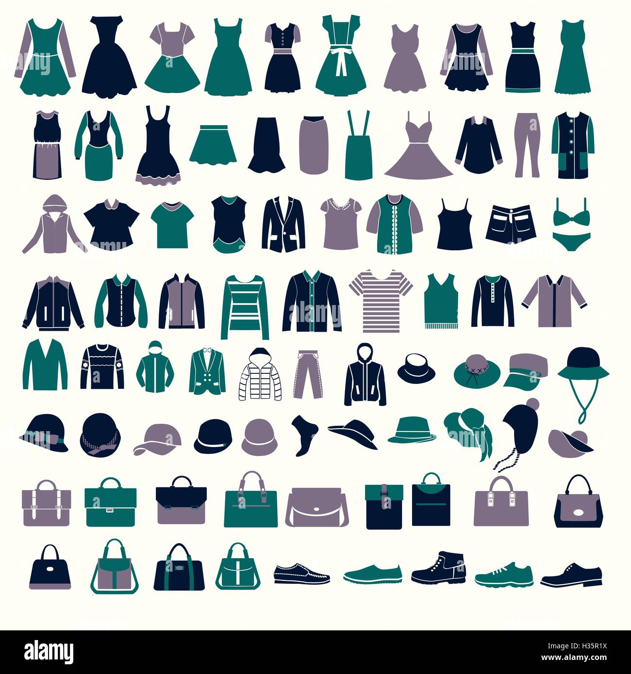 set silhouettes of fashion Collection Men's and Women Clothes Stock Vector