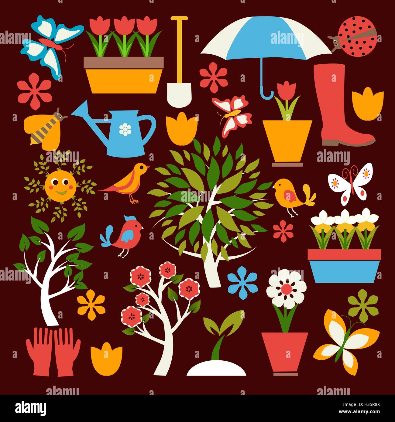 Set icons of gardening and spring related items Stock Vector Image Set icons of gardening and spring related items Stock Vector Image