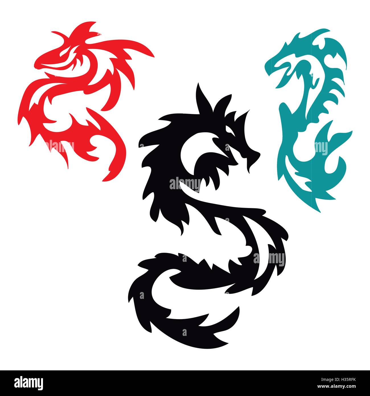 pattern with Asian Dragon Tribal Tattoo Stock Vector