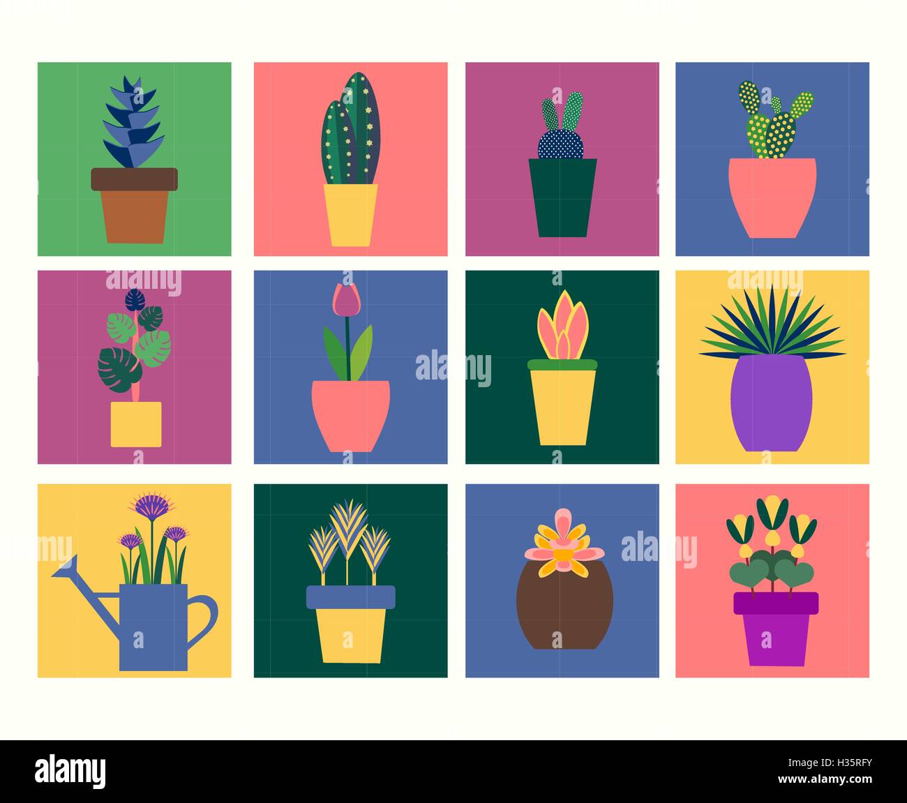 collection of tropical plants in pot flat style Stock Vector Image ...