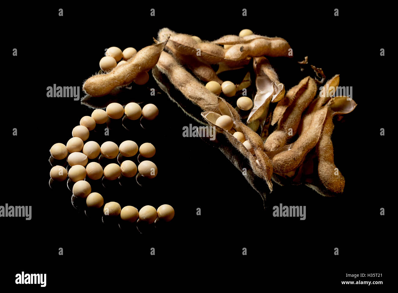 Soybeans forming Euro symbol. Soybean market. Agriculture Soybean pods