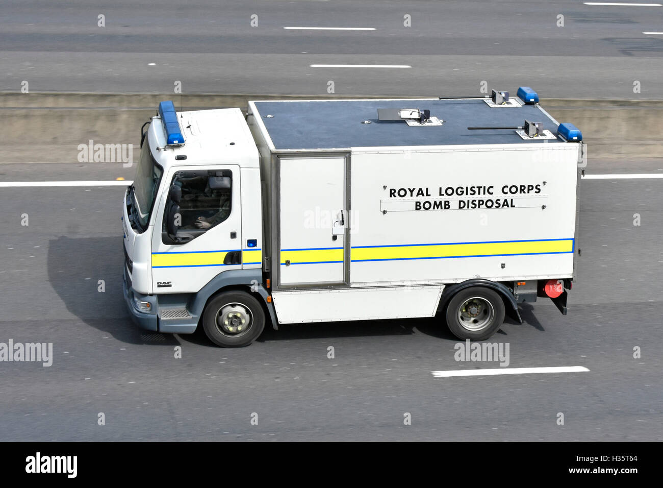 Royal Logistic Corps Bomb Disposal lorry English Uk motorway known to sometimes carry robot bomb detecting devices used on suspicious packages Essex Stock Photo