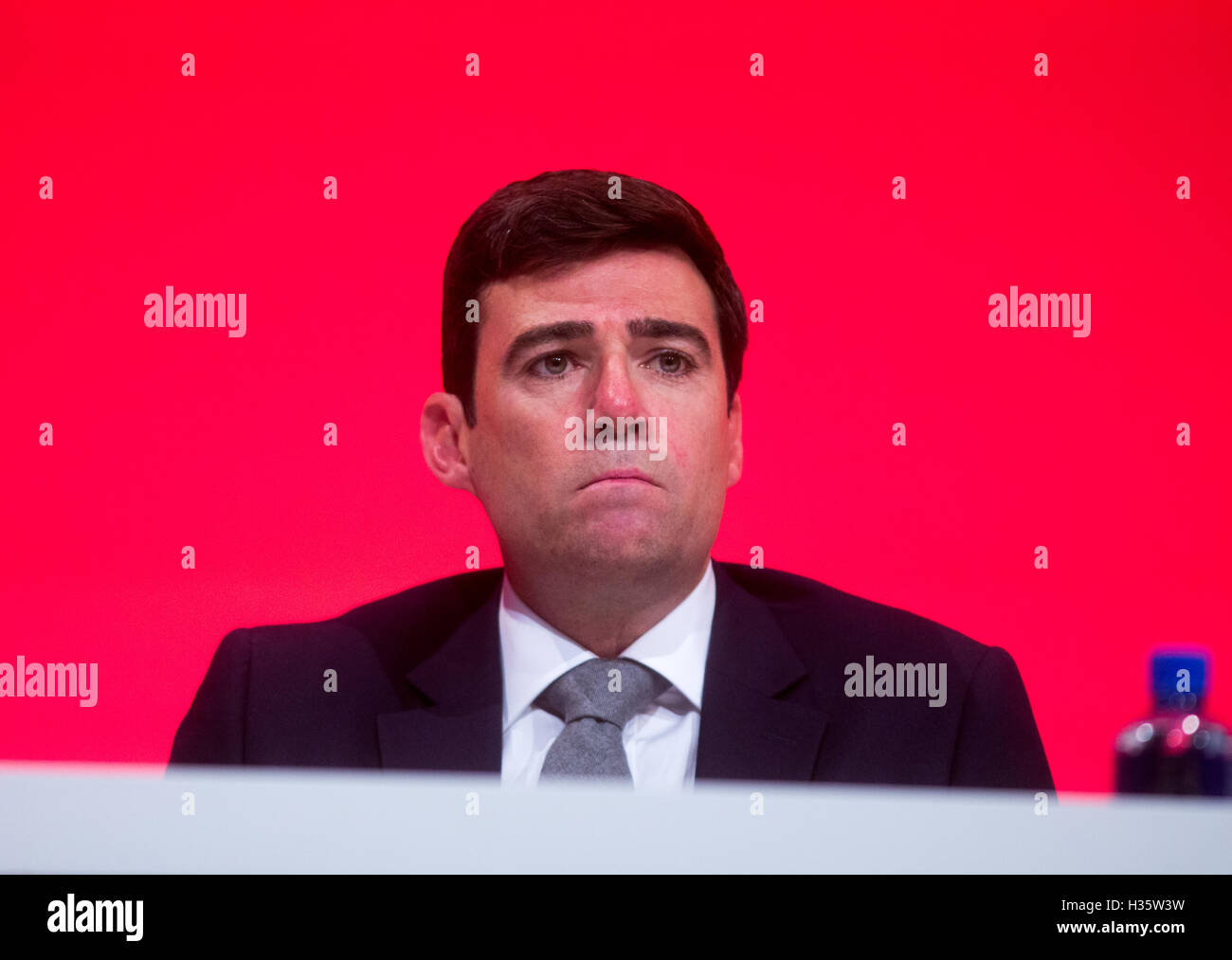 Shadow Home secretary,Andy Burhnam,delivers his farewell speech to the Labour party conference in Liverpool 2016 Stock Photo