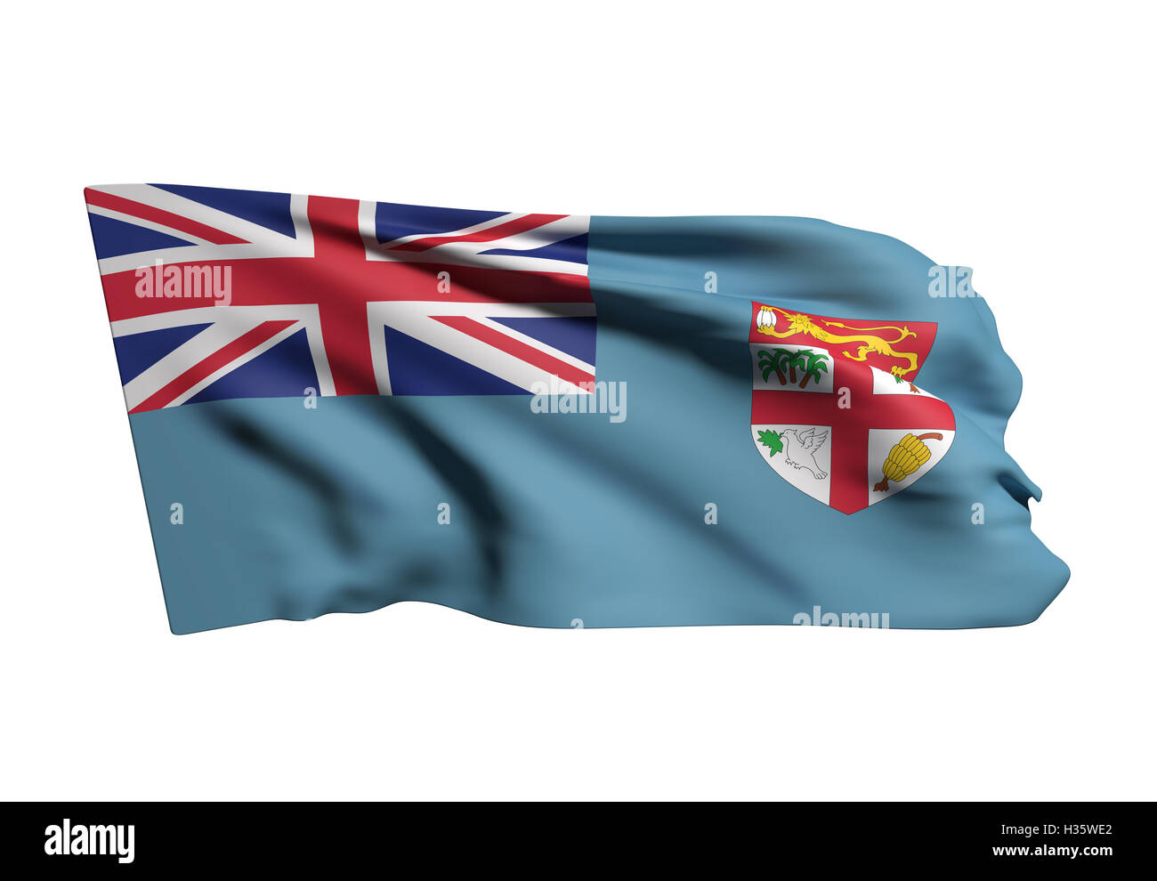 3d rendering of Republic of Fiji flag waving on white background Stock Photo