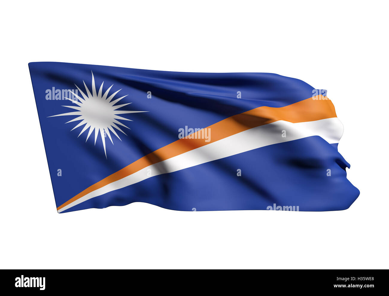 3d rendering of   Republic of the Marshall Islands flag waving on white background Stock Photo