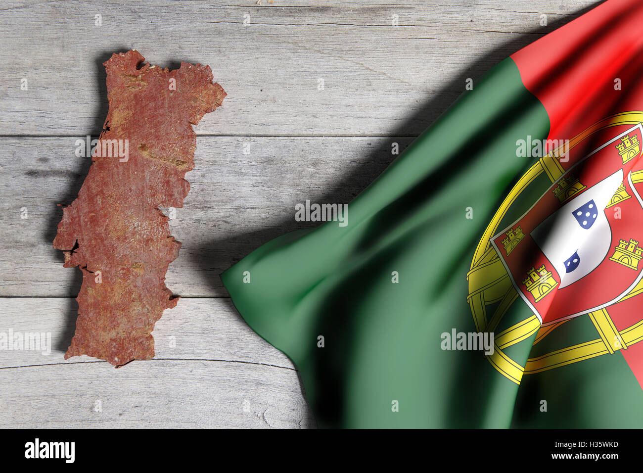 3d rendering of Portugal map and flag on wooden background Stock Photo ...