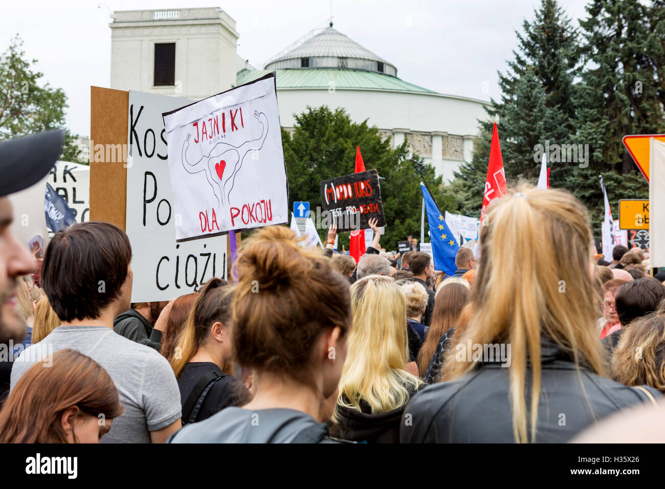 Warsaw, Poland, 2016 10 01 - protest against anti-abortion law forced by Polish government Stock Photo