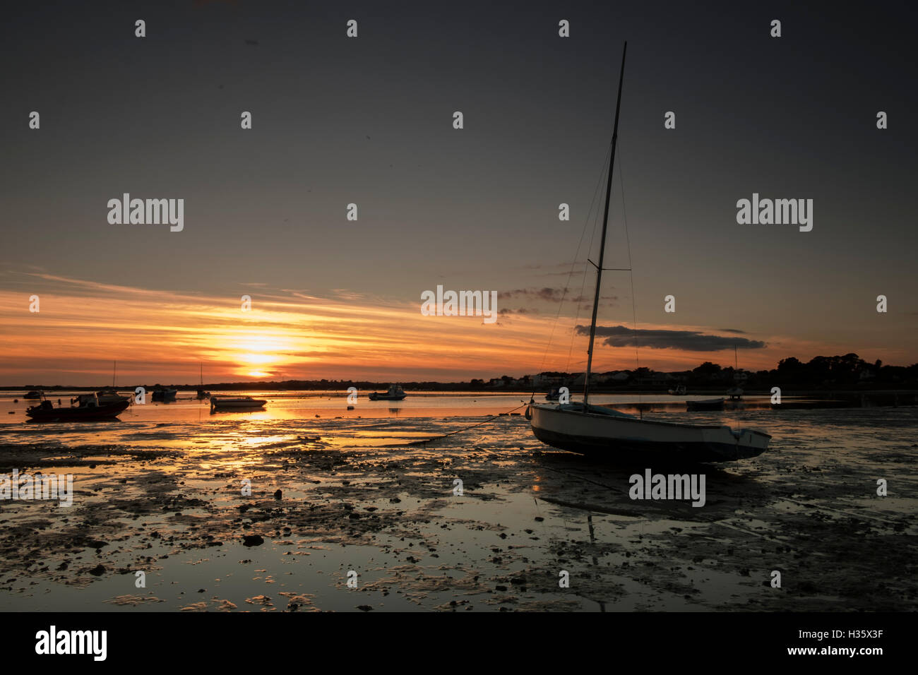 Glorious sunset over Christchurch Harbour from Mudeford Dorset Stock ...