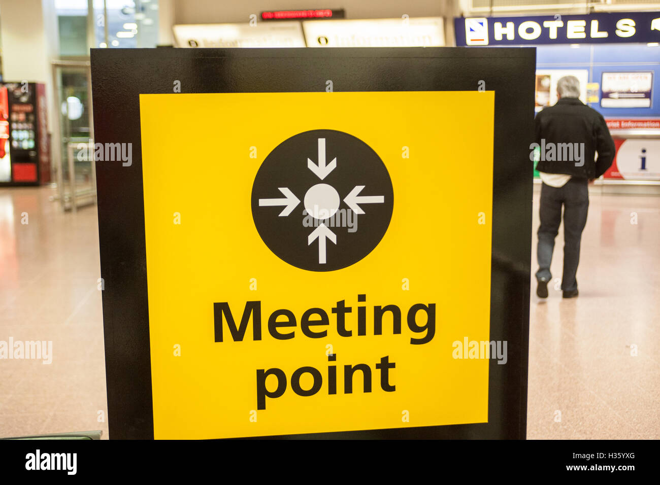 Meeting Point, sign, at, Heathrow Airport, terminal, building,London