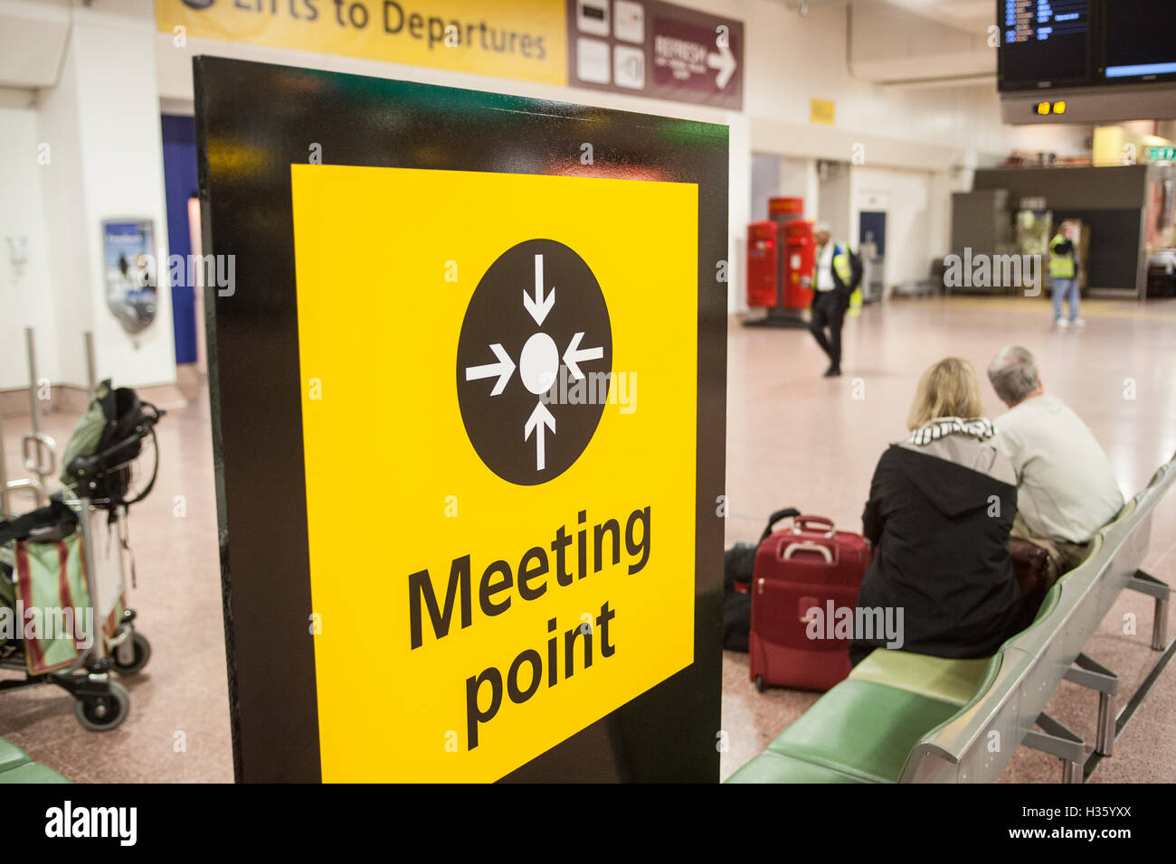 Meeting Point, sign, at, Heathrow Airport, terminal, building,London