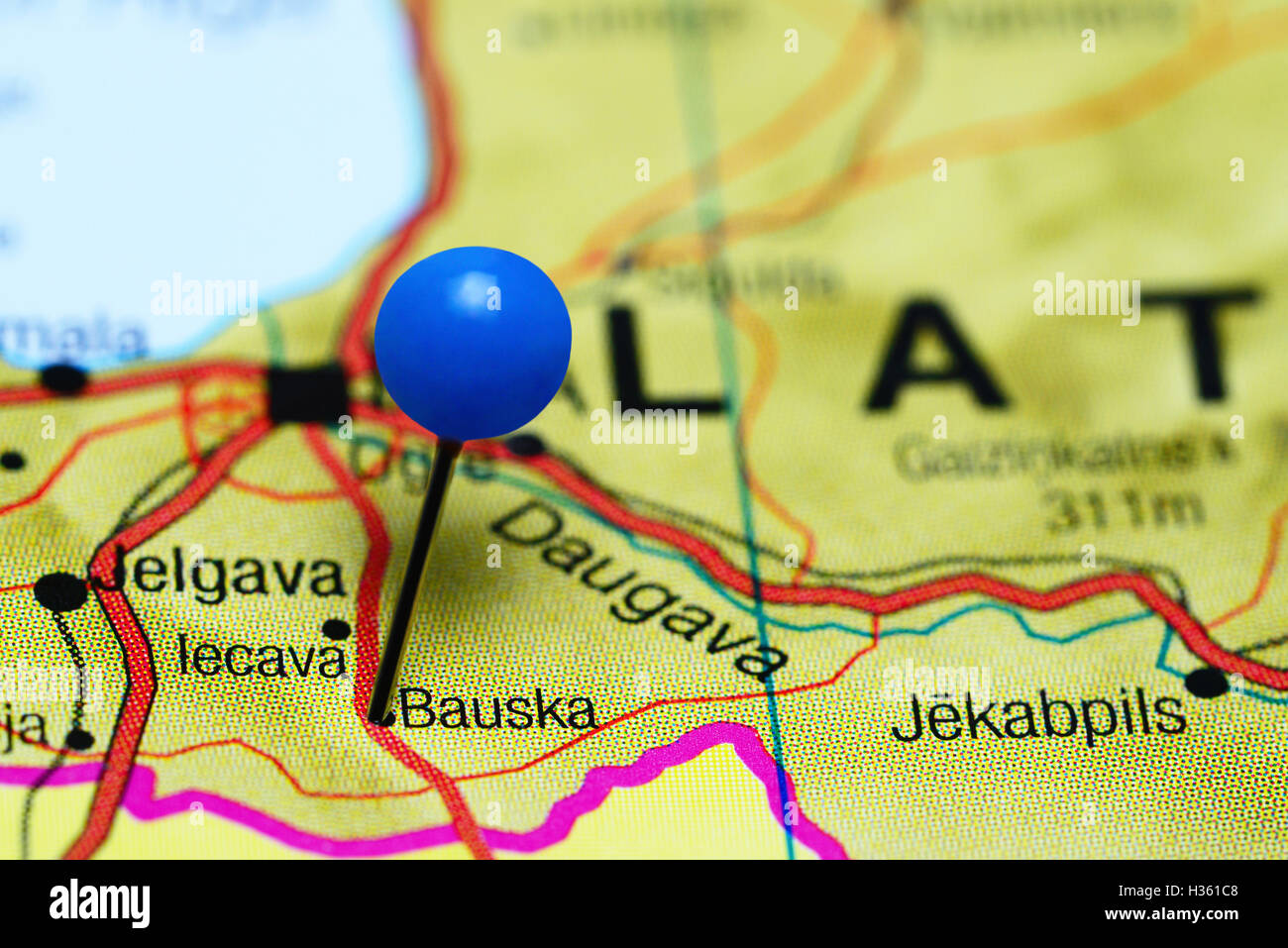 Bauska pinned on a map of Latvia Stock Photo
