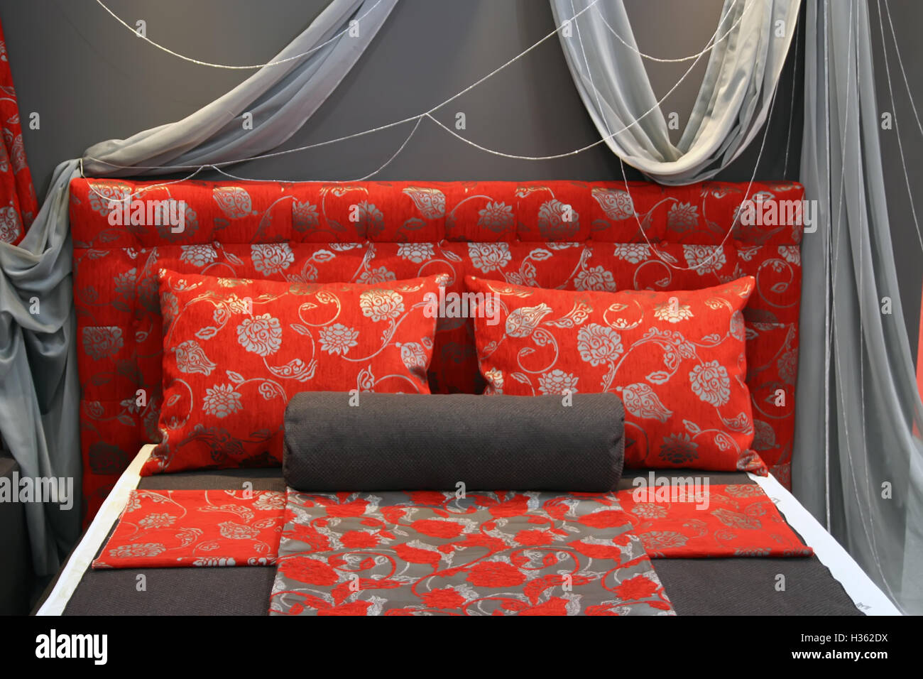 King size bed in bedroom. King size bed with pillows Stock Photo Alamy