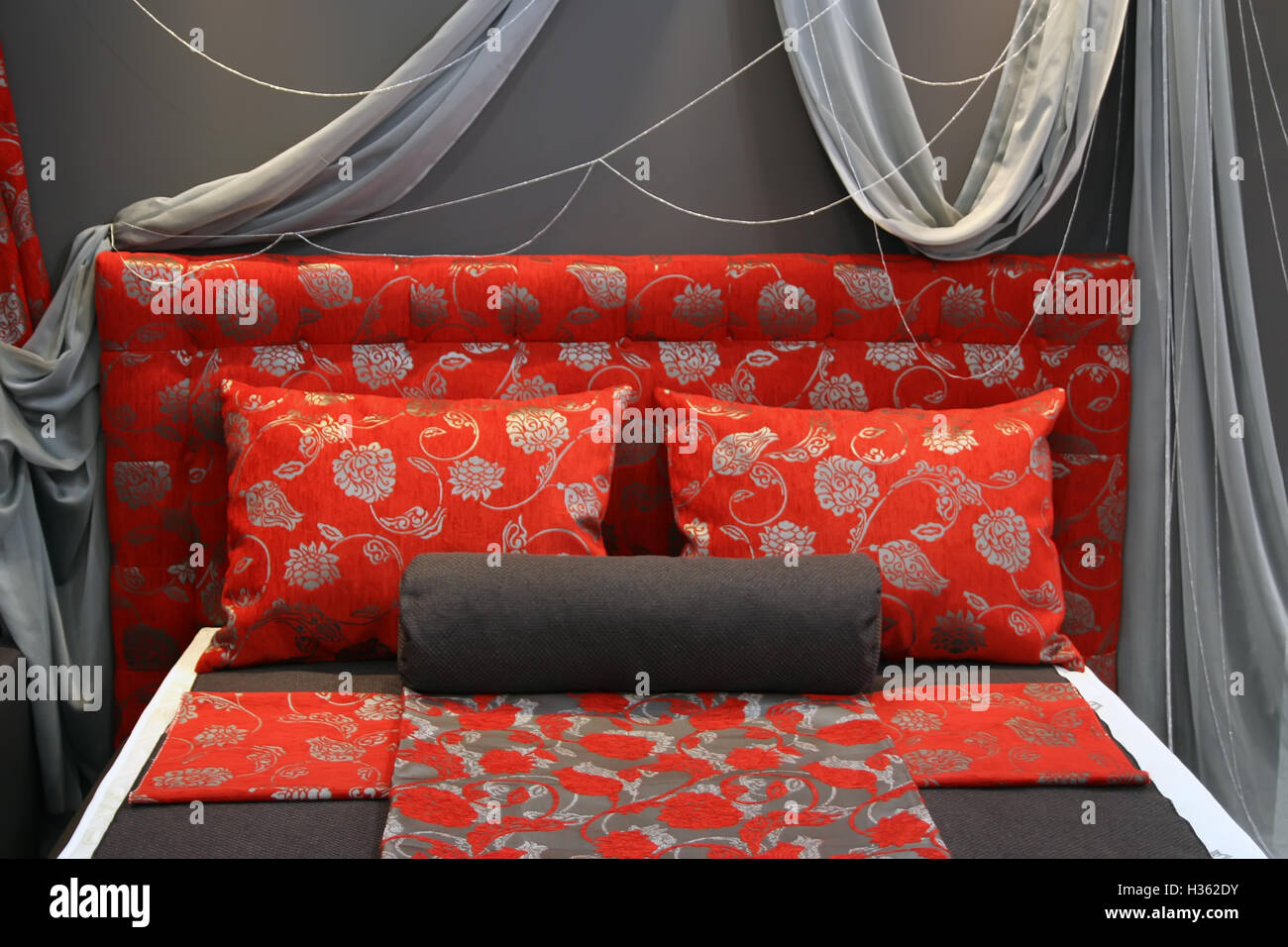 King size bed in bedroom. King size bed with pillows Stock Photo Alamy