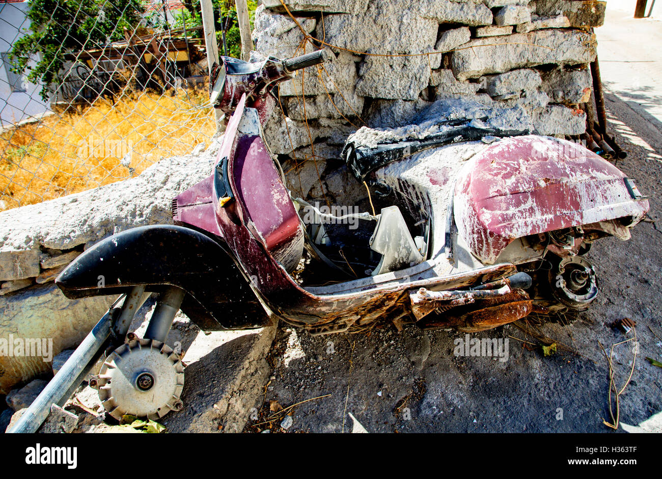 Scrapped Motor Scooter Symi Greek Islands Greece Stock Photo