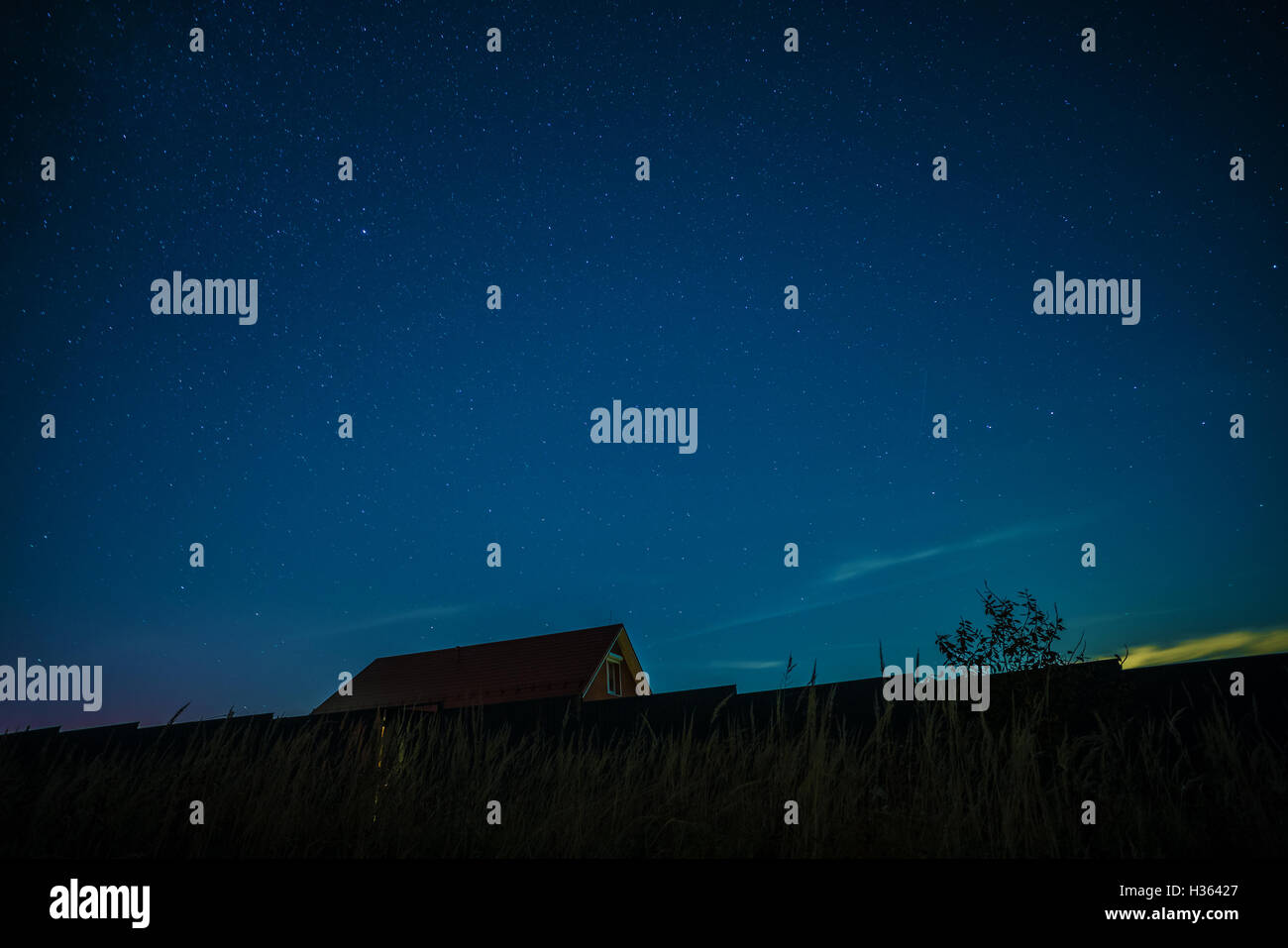 Night landscape with village house under the starry sky Stock Photo - Alamy
