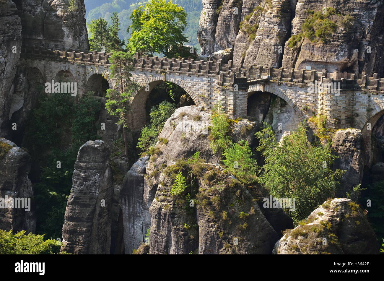 Bridge named Bastei in Saxon Switzerland Germany Stock Photo