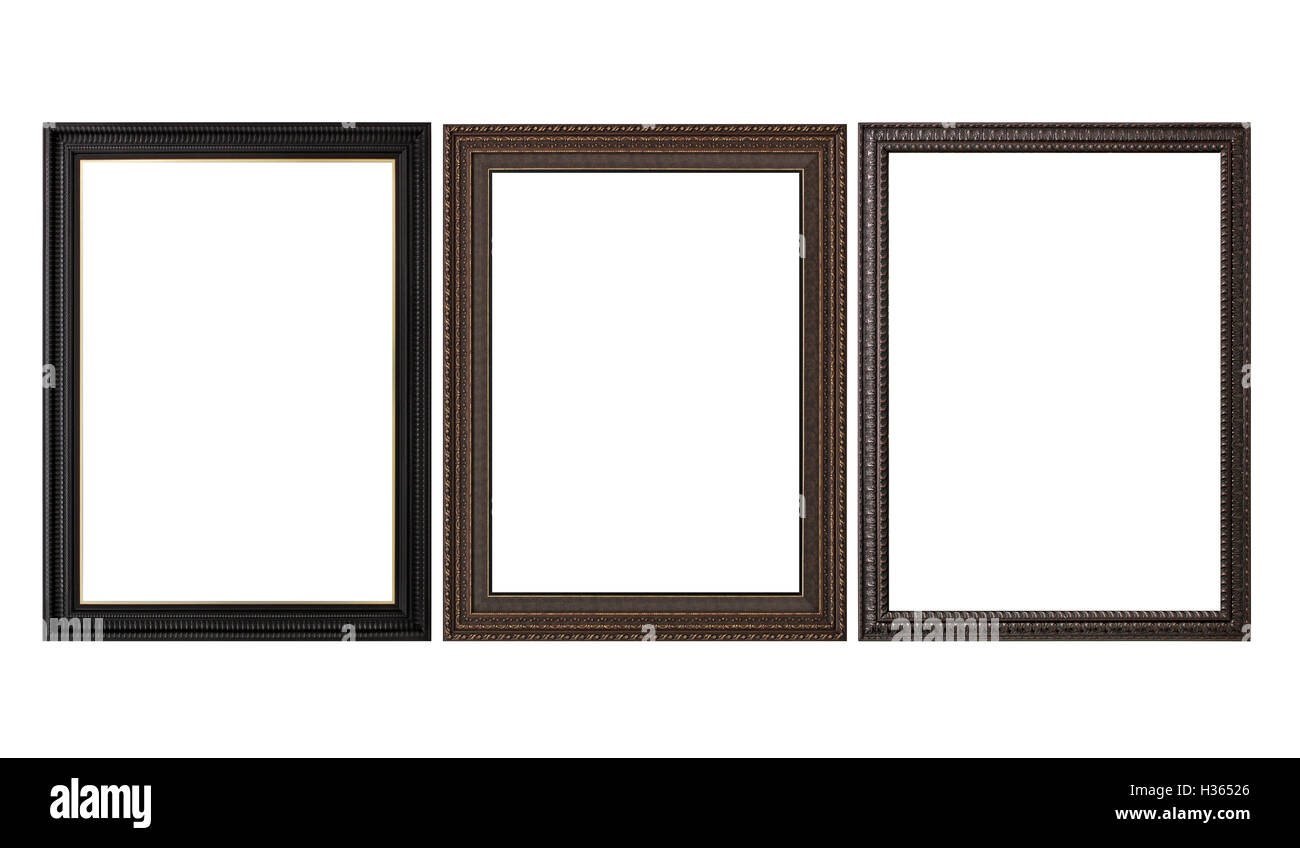 wooden empty picture frames isolated on white background Stock Photo