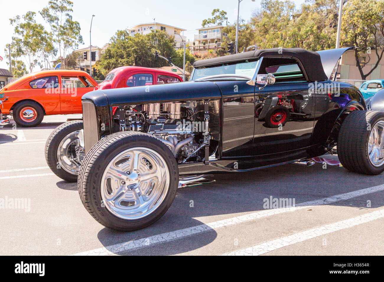 Laguna Beach, CA, USA - October 2, 2016: Black 1932 Ford B Roadster displayed at the Rotary Club of Laguna Beach 2016 Classic Ca Stock Photo